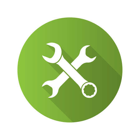 Crossed wrenches flat linear long shadow icon. Double open ended and combination spanners. Vector outline symbolのイラスト素材