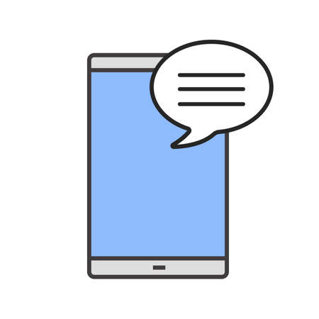 Smartphone with speech bubble color icon. SMS, notification, message. Online chat. Forum. Isolated vector illustrationのイラスト素材
