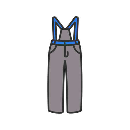 Ski pants color icon. Winter overall. Bib-and-brace. Isolated vector illustrationのイラスト素材