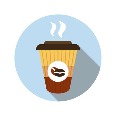 Coffee to go flat design long shadow color icon. Disposable coffee cup with lid. Vector silhouette illustrationのイラスト素材