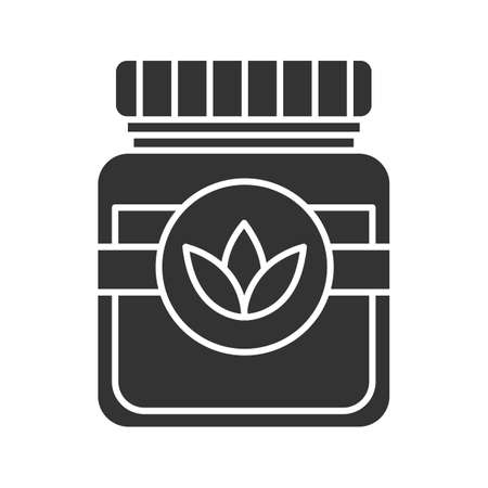 Tea jar glyph icon. Glass container with lid. Silhouette symbol. Negative space.のイラスト素材