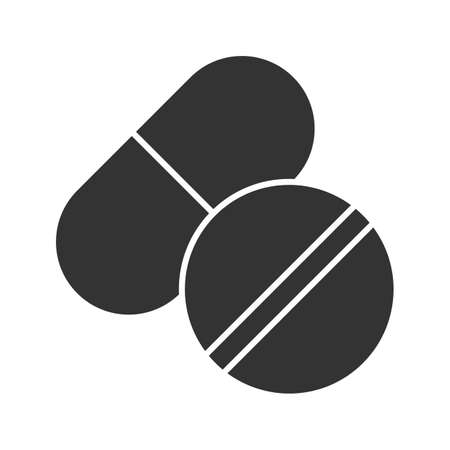 Pills glyph icon. Medications. Silhouette symbol. Negative space. Vector isolated illustrationのイラスト素材