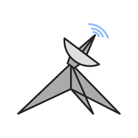 Satellite dish color icon. Parabolic antenna. Isolated vector illustrationのイラスト素材