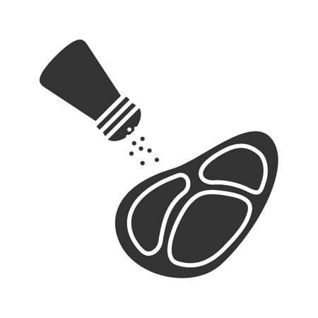 Salting steak glyph icon. Pepper or salt shaker with beefsteak. Silhouette symbol. Negative space. Vector isolated illustrationのイラスト素材