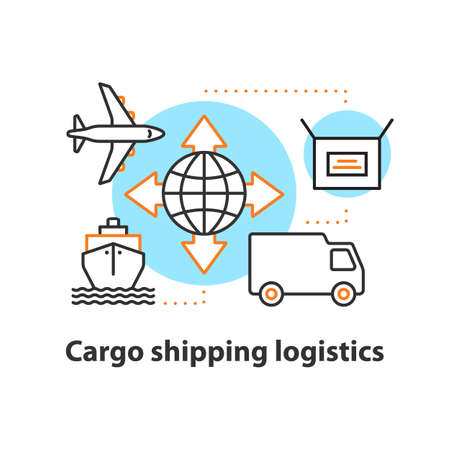 Cargo shipping logistics concept icon. Delivery service idea thin line illustration. Air, land and water transportation. Vector isolated outline drawingのイラスト素材