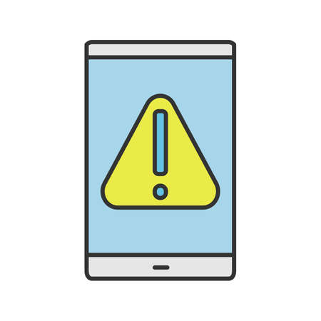 Smartphone error color icon. Warning notification. Mobile phone screen with exclamation mark. Isolated vector illustrationのイラスト素材