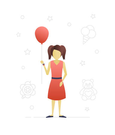 Little girl with balloon flat character design. Child. Vector isolated illustrationのイラスト素材