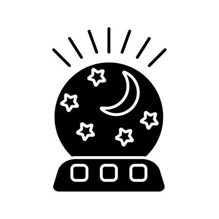 Night light glyph icon. Table lamp with moon and stars. Silhouette symbol. Negative space. Vector isolated illustrationのイラスト素材