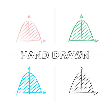 Coordinate system hand drawn icons set. Maths analysis. Parabola area. Algebra. Axis system. Color brush stroke. Isolated vector sketchy illustrationsのイラスト素材
