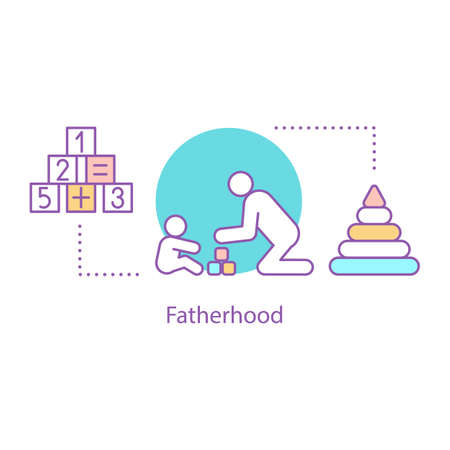 Fatherhood concept icon. Parenthood idea thin line illustration. Father playing with child. Vector isolated outline drawingのイラスト素材