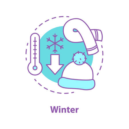 Winter season concept icon. Frosty weather idea thin line illustration. Winter temperature. Scarf and hat. Vector isolated outline drawingのイラスト素材