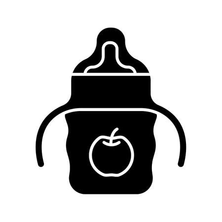 Baby sippy cup glyph icon. Child feeding bottle. Silhouette symbol. Negative space. Vector isolated illustrationのイラスト素材