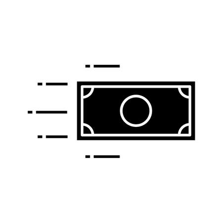 Flying dollar banknote glyph icon. Fast payments. Quick money transaction. Silhouette symbol. Negative space. Vector isolated illustrationのイラスト素材