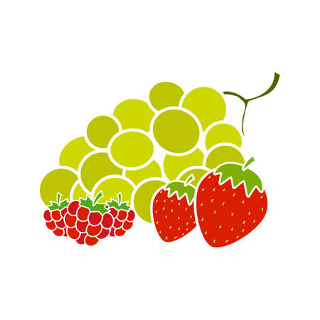 Berries glyph color icon. Bunch of green grapes, strawberry and raspberry. Silhouette symbol on white background with no outline. Negative space. Vector illustrationのイラスト素材