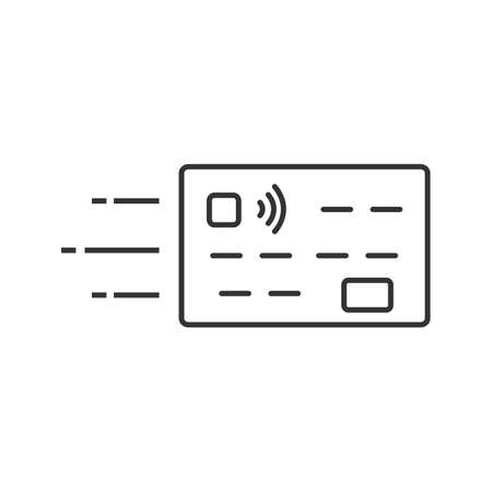 Flying credit card linear icon. Thin line illustration. Fast cashless payment. Quick money transaction. Contour symbol. Vector isolated outline drawingのイラスト素材