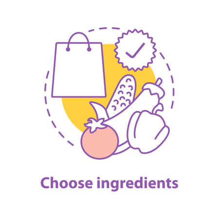 Choosing ingredients concept icon. Grocery shop idea thin line illustration. Doing purchases. Shopping. Vector isolated outline drawingのイラスト素材