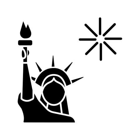 The Statue of Liberty glyph icon. Independence Day. July 4th. Silhouette symbol. Negative space. Vector isolated illustrationのイラスト素材