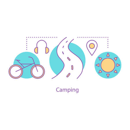 Biking concept icon. Cycle tourism idea thin line illustration. Outdoor activities. Vector isolated outline drawingのイラスト素材
