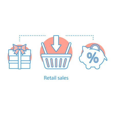 Retail sales concept icon. Discounts idea thin line illustration. Special offers. Shopping. Doing purchases. Vector isolated outline drawingのイラスト素材