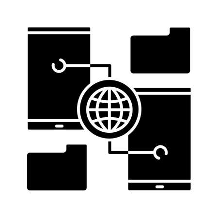 Wireless data transfer glyph icon. Content sharing. Silhouette symbol. Negative space. Vector isolated illustrationのイラスト素材