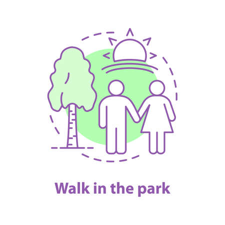 Walking in the park concept icon. First date idea thin line illustration. Romantic walk. Couple in love. Vector isolated outline drawingのイラスト素材