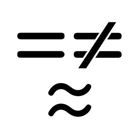 Math symbols glyph icon. Equals, is not and approximately equal to signs. Silhouette symbol. Negative space. Vector isolated illustrationのイラスト素材