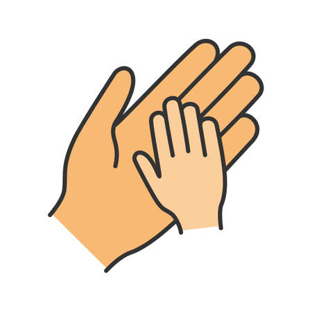 Charity for children color icon. Parent and child hands together. Child protection. Parenthood. Family. Isolated vector illustrationのイラスト素材
