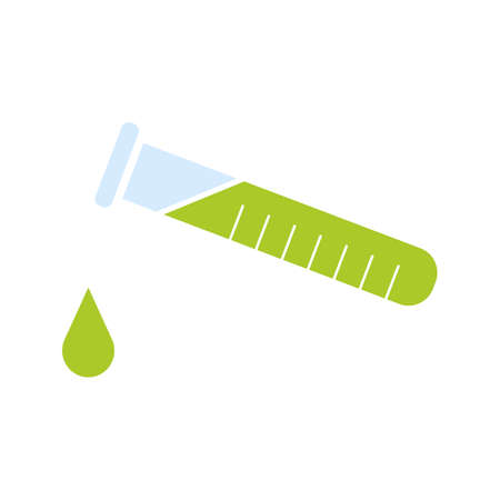 Chemical experiment glyph color icon. Laboratory test tube with drop. Silhouette symbol on white background with no outline. Negative space. Vector illustrationのイラスト素材