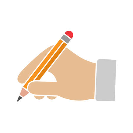 Hand holding pencil glyph color icon. Handwriting. Drawing. Taking notes. Silhouette symbol on white background with no outline. Negative space. Vector illustrationのイラスト素材