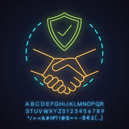 Partnership neon light concept icon. Business deal idea. Trust. Agreement. Glowing sign with alphabet, numbers and symbols. Vector isolated illustrationのイラスト素材