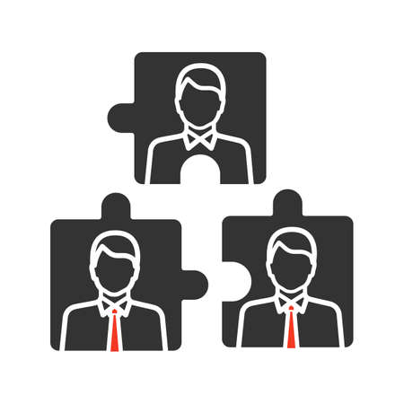 Teamwork glyph icon. Team problem solving. Personnel interaction. Partnership. Silhouette symbol. Negative space. Staff puzzles.のイラスト素材