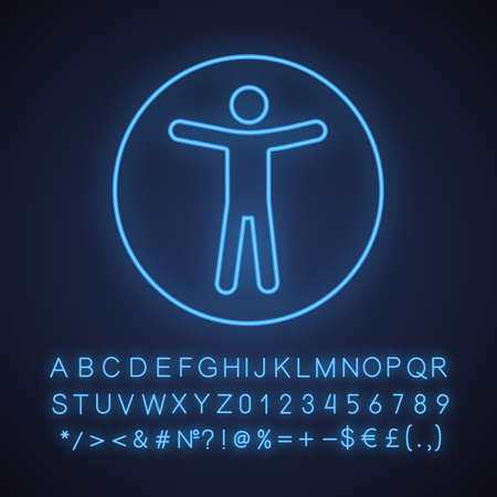 Web accessibility neon light icon. Universal access. Glowing sign with alphabet, numbers and symbols. Vector isolated illustrationのイラスト素材