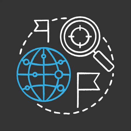 Choosing travel destination chalk concept icon. International route searching idea. Navigation. Vector isolated chalkboard illustrationのイラスト素材