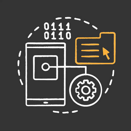 App development chalk concept icon. Digital technology idea. File manager. Smartphone settings. Vector isolated chalkboard illustrationのイラスト素材