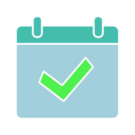 Available event glyph color icon. Calendar page with check mark. Schedule. Completed day. Silhouette symbol on white background with no outline. Negative space. Vector illustrationのイラスト素材