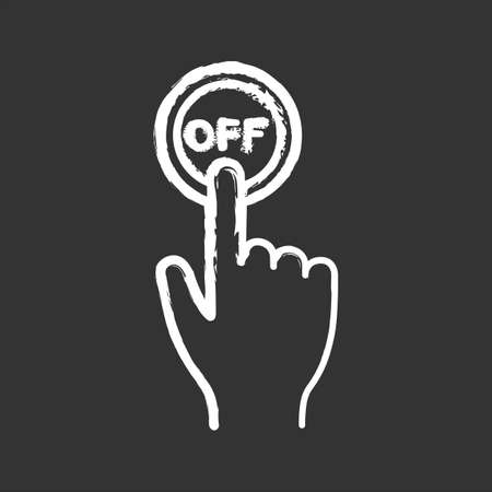 Turn off button click chalk icon. Shutdown. Power off. Hand pressing button. Isolated vector chalkboard illustrationsのイラスト素材