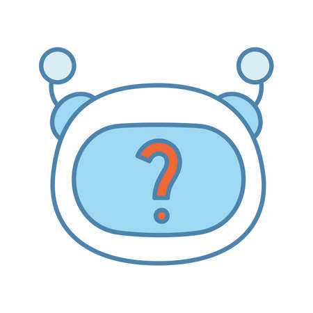 Help chatbot color icon. FAQ chat bot. Virtual assistant. Robot face with question mark. Artificial conversational entity. Artificial intelligence. Isolated vector illustrationのイラスト素材