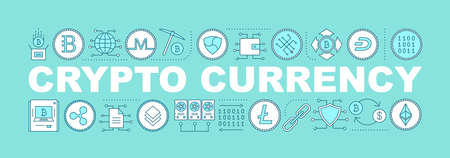 Cryptocurrency word concepts banner. Crypto mining business. Isolated lettering typography idea with linear icons. Digital currency. Vector outline illustrationのイラスト素材