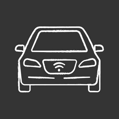 Smart car chalk icon. NFC auto. Intelligent vehicle. Self driving automobile. Autonomous car. Driverless vehicle. Isolated vector chalkboard illustrationsのイラスト素材