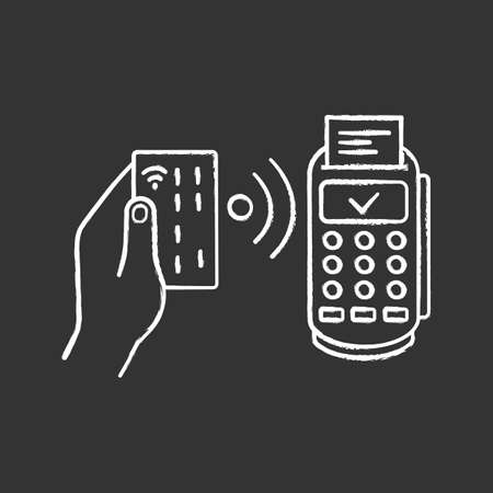 NFC payment chalk icon. POS terminal. Payment terminal. Contactless transaction. Near field communication. E-payment. Isolated vector chalkboard illustrationのイラスト素材