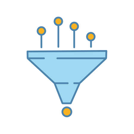 Data filtering and structuring system color icon. Machine learning process. Data mining. Funnel. Statistics gathering. Isolated vector illustrationのイラスト素材
