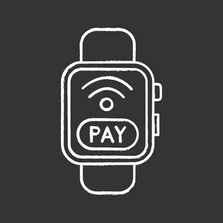 Smartwatch NFC payment chalk icon. Pay with smart wristwatch. Contactless payment. Isolated vector chalkboard illustrationのイラスト素材