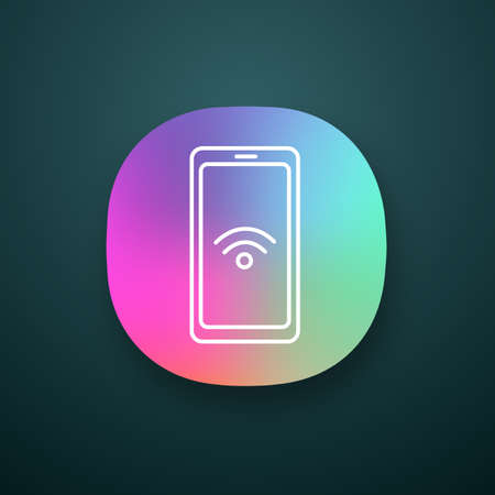 NFC smartphone signal app icon. NFC phone. Near field communication. Mobile phone contactless payment. UI/UX user interface. Web or mobile application. Vector isolated illustrationのイラスト素材