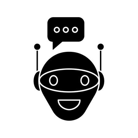 Chat bot glyph icon. Silhouette symbol. Robot. Virtual assistant. Artificial intelligence. Negative space. Vector isolated illustrationのイラスト素材