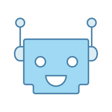 Chatbot color icon. Talkbot. Modern robot. Square head laughing chat bot. Virtual assistant. Conversational agent. Isolated vector illustrationのイラスト素材
