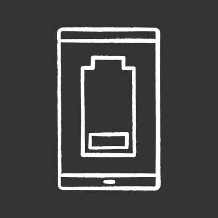 Smartphone low battery chalk icon. Discharged mobile phone. Battery level indicator. Isolated vector chalkboard illustrationsのイラスト素材