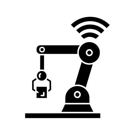 IoT robot glyph icon. Silhouette symbol. Internet of things. Automation robotics. Robot assistants. Artificial intelligence. Negative space. Vector isolated illustrationのイラスト素材