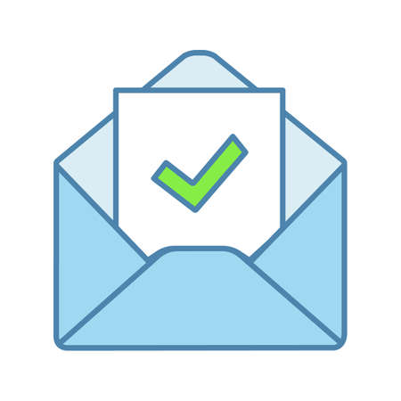 Email confirmation color icon. E-mail approval response. Hiring letter. Email with check mark. Employment verification letter. Isolated vector illustrationのイラスト素材