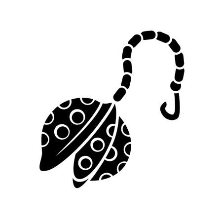 Reusable metal tea infuser glyph icon. Zero waste tea strainer, ball on chain. Eco-friendly disposable kitchen device. Silhouette symbol. Negative space. Vector isolated illustrationのイラスト素材
