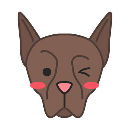Doberman cute kawaii vector character. Dog with winking muzzle. Flushed domestic doggie. Animal with squinting left eye. Funny emoji, sticker, emoticon. Isolated cartoon color illustrationのイラスト素材